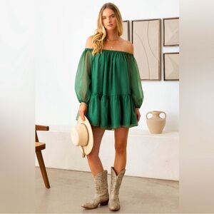 Le Lis Organza Long Off Shoulder Wide Sleeve Mini Dress